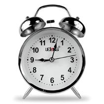 Relógio Despertador Retrô Analógico LED Prateado Mesa