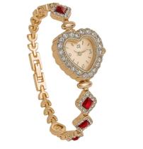 Relogio Detalhes Brilhante Coração Vermelho Dourado Leve
