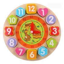 Relógio Didático de Madeira Estampado com 13 Peças - DM Toys