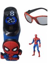 Relogio digital 02 a prova de agua ,oculos e boneco do homem aranha , kit 3 em 1 para seu filho