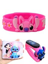 Relogio digital a prova d agua , carteira e pulseira infantil feminina do Stich , sua filha merece