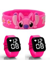 Relogio digital a prova d agua estilo smart e pulseira infantil feminina rosa kit 2 em 1. Relogio digital a prova d agua estilo smart e pulseira infantil feminina rosa kit 2 em 1.