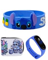 Relogio digital a prova d agua , pulseira e carteira infantil feminina do Stich , sua filha merece.