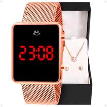 relogio digital aço inox feminino + colares + caixas + brincos banhado silicone presente rose pulseira ajustável casual relogio digital aço inox feminino + colares + caixas + brincos banhado silicone presente rose pulseira ajustável casual