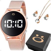 Relogio Digital Aço Inox Led Banhado + Colar Brincos + Caixa presente rose inoxidavel social original pulseira ajustavel Relogio Digital Aço Inox Led Banhado + Colar Brincos + Caixa presente rose inoxidavel social original pulseira ajustavel