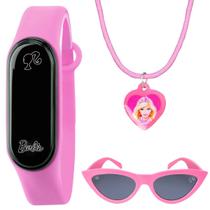 relogio digital barbie infantil + oculos proteção uv + colar pulseira ajustavel prova dagua menina original criança rosa
