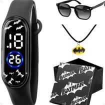 relogio digital batman infantil + colar menino prova dagua original acetato esportivo criança proteção uv ajustavel led