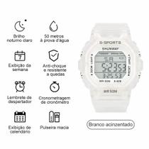 Relógio Digital Branco Acinzentado Transparente Esportivo - Tudo em Caixa