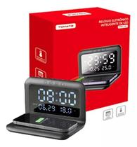 Relógio Digital C/ Carregador Indução Termometro Data Bivolt