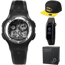 relogio digital criança infantil preto batman + bone presente qualidade premium pulseira ajustavel silicone menino relogio digital criança infantil preto batman + bone presente qualidade premium pulseira ajustavel silicone menino