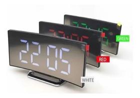 Relógio Digital Curvado Espelhado De Mesa Despertador Data