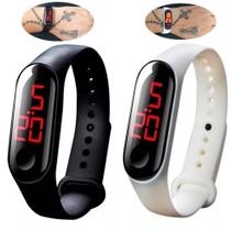 Relógio Digital De Led Pulseira Bracelete Adulto Infantil Preto + Branco