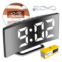 Relógio Digital De Mesa Cabeceira Curvado Espelhado Desperta