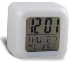 Relógio Digital De Mesa Despertador Cubo Com Led 7 Cores - D' Presentes
