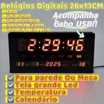 Relógio Digital de Mesa e Parede 26x13cm LED Calendário Temperatura Hora Dia Mês Ano Preto Relógio Digital de Mesa e Parede 26x13cm LED Calendário Temperatura Hora Dia Mês Ano Preto