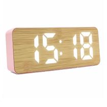 Relógio Digital de Mesa Elegante Alarme Imita Madeira