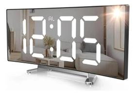 Relógio Digital De Mesa espelhado curvado Led E Alarme Temperatura Data Hora