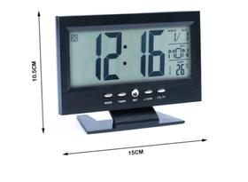 Relógio Digital de Mesa Prateado ou Preto de LCD Com iluminação em LED Despertador Data Temperatura