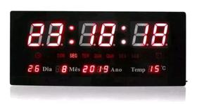 Relógio digital de parede led com termômetro e calendário completo