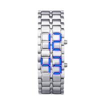 Relógio Digital De Pulso Preto Em Metal Completo Para Homens Com Display LED Vermelho E Azul,