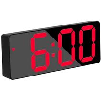 Relógio Digital Despertador c/ LED Voz Data Temperatura Soneca USB Pilha Brilho Ajustável de Mesa