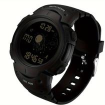 Relógio Digital Esportivo Cronógrafo, Caixa Redonda, Display Digital