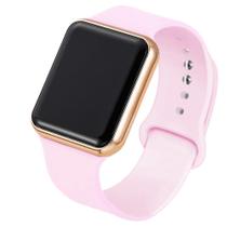 Relógio Digital Esportivo LED Quadrado - Pulseira de Silicone (Preto/Ouro Rosa) - Unissex