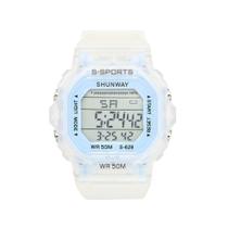 Relógio Digital Fem Azul Transparente Wr50m Led - Tudo Em Caixa