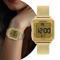 Relógio Digital Femiino de Pulso com Pulseira de Aço Inoxidável à Prova D Água Dourado Quadrado Luxo Elegante Fashion Mormaii