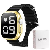 Relógio digital feminino aço inox led silicone ultra + caixa garantia preto original