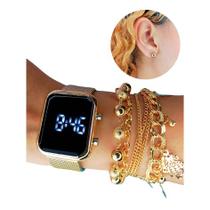 Relógio Digital Feminino femenino Brilhante Luxo Prata e Dourado Com Brincos E Pulseira Presente Dia Relógio Digital Feminino femenino Brilhante Luxo Prata e Dourado Com Brincos E Pulseira Presente Dia