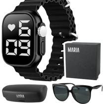 Relógio Digital Feminino + Óculos Sol Proteção Uv + Case +