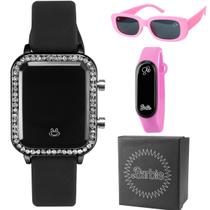 Relógio Digital Feminino Quadrado Infantil Óculos Rosa Bracelete Led Top