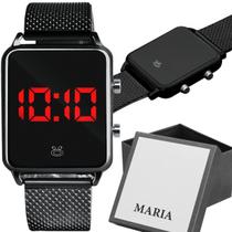 Relogio Digital Feminino Quadrado Led Premium + Caixa orginal social presente led ajustavel moda casual preto