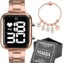 relogio digital feminino rose + pulseira presente qualidade premium casual moda social