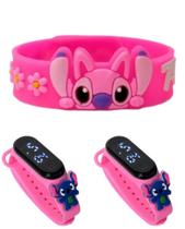 Relogio digital figura a prova d agua e pulseira infantil feminina do Stich , kit 2 em 1 menina
