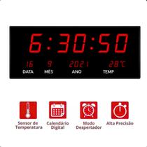 Relógio Digital Grande LED Termômetro Preto Moderno