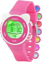 Relógio digital infantil Ayybboo à prova dágua com 7 luzes coloridas Relógio digital infantil Ayybboo à prova dágua com 7 luzes coloridas