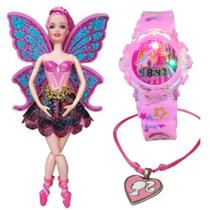 Relógio digital infantil barbie boneca bailarina colar barbie