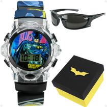relogio digital infantil batman preto + oculos sol + caixa menino pulseira ajustavel original pink proteção uv criança
