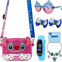 Relogio digital infantil + bolsa oculos + pulseira presilha pingente bracelete data criança original ajustavel prata luz