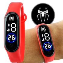 Relogio digital infantil + bracelete prova dagua homem aranha vermelho presente pulseira ajustavel