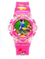 Relógio Digital Infantil Branca de Neve Musical Luzes Rosa 3d