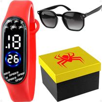 Relogio Digital Infantil + Caixa + Oculos UV Sol Protecao presente resistente pulseira ajustavel heroi homem aranha