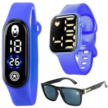 Relógio digital infantil capitaoamerica + oculos proteção uv menino presente preto resistente azul