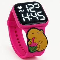 Relógio Digital Infantil Capivara LED Pulseira Rosa - Smactudo