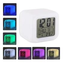 Relógio Digital Infantil Cubo Colorido Led 7 Cores Despertador Luminária Termômetro Calendário Alarme