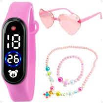 Relogio Digital Infantil Led + Colar Menina Silicone Pink Relogio Digital Infantil Led + Colar Menina Silicone Pink