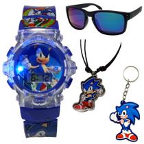 Relógio Digital Infantil Led Sonic Musical Luzes Coloridas + Colar + Óculos + Chaveiro SONIC Relógio Digital Infantil Led Sonic Musical Luzes Coloridas + Colar + Óculos + Chaveiro SONIC