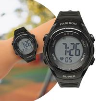 Relógio Digital Infantil Masculino de Pulso Preto com Pulseira de Silicone Onix